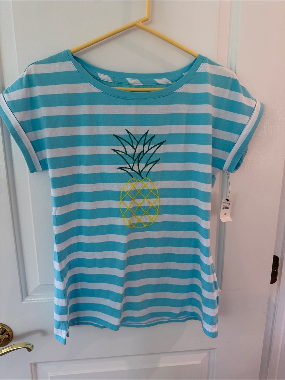 Woman's Turquoise & White Striped Pineapple Tee